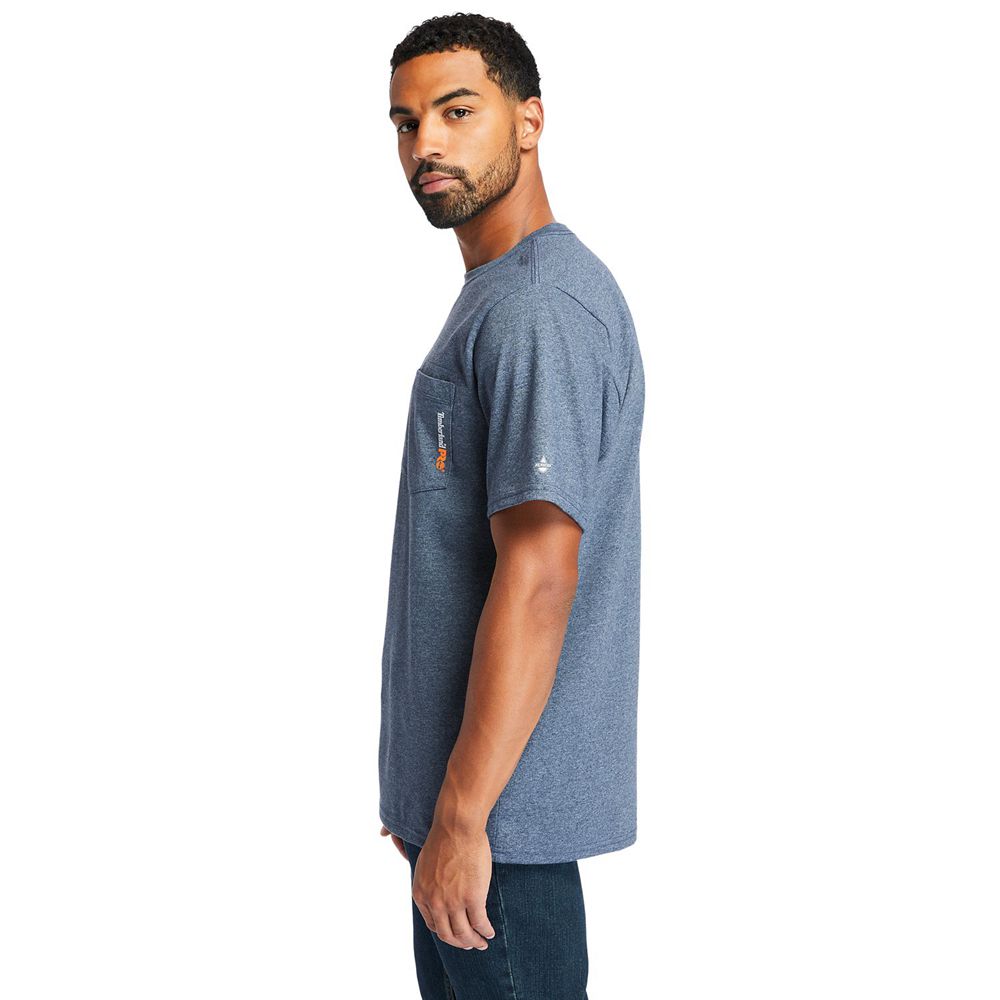 Timberland Mens T-Shirts PRO® Short Sleeve Base Plate Wicking - Blue - India CM7604983